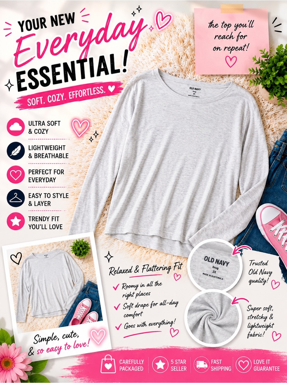 Old Navy Light Heather Gray Long Sleeve Tee